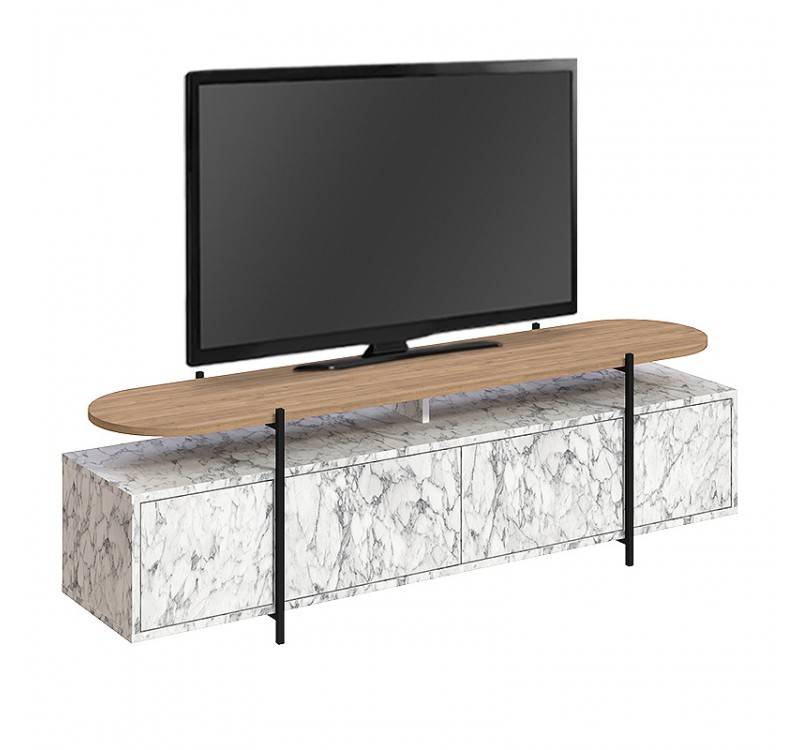 Έπιπλο τηλεόρασης Hanley Megapap χρώμα λευκό εφέ μαρμάρου 160x35,6x48εκ.