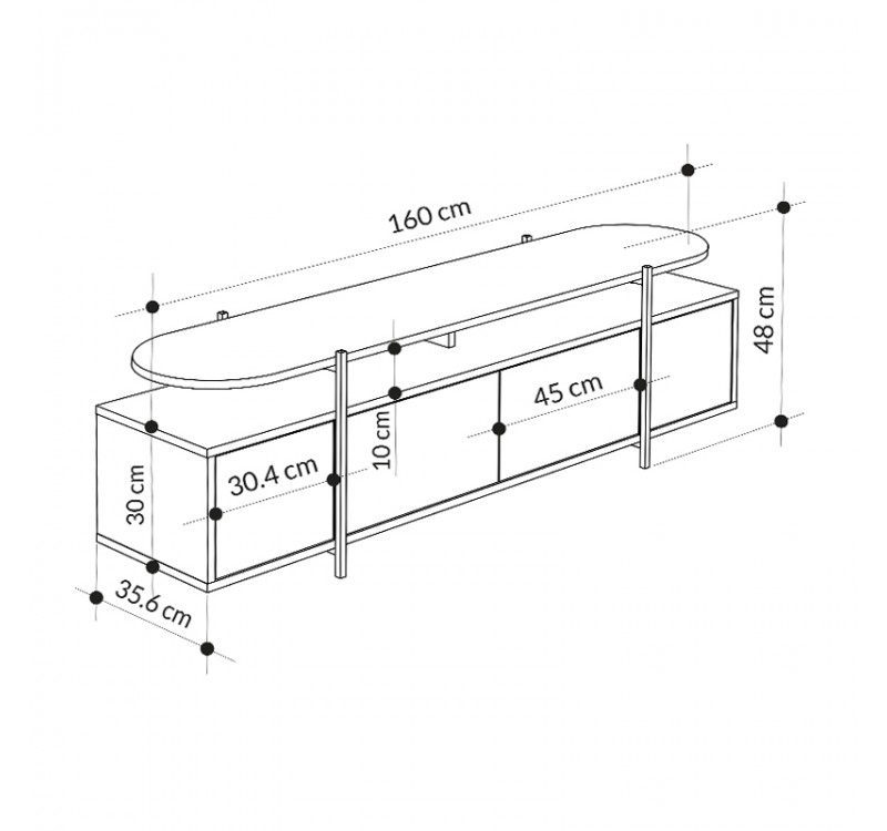 Έπιπλο τηλεόρασης Hanley Megapap χρώμα λευκό εφέ μαρμάρου 160x35,6x48εκ.
