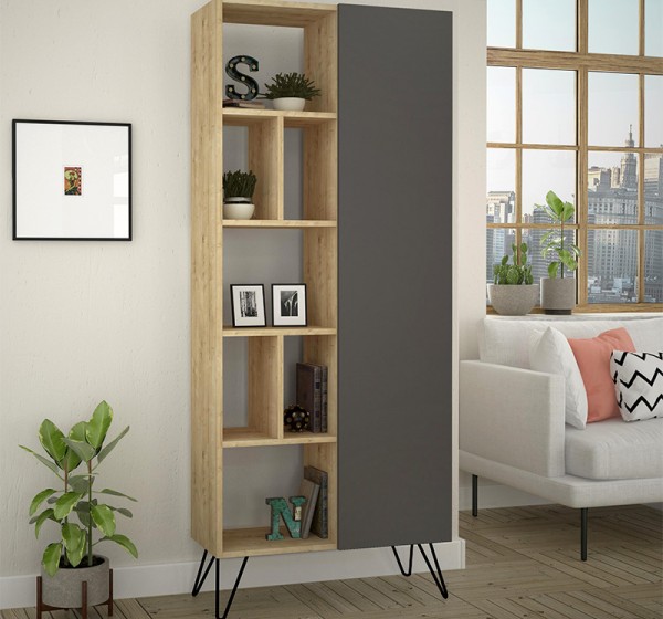 Βιβλιοθήκη Jedda Megapap χρώμα sapphire oak - ανθρακί 80,6x29,6x191εκ.