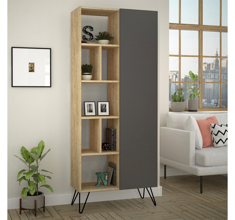 Βιβλιοθήκη Jedda Megapap χρώμα sapphire oak - ανθρακί 80,6x29,6x191εκ.