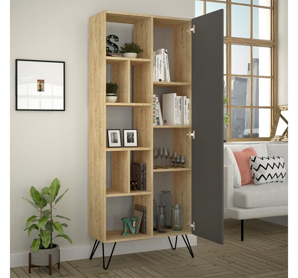 Βιβλιοθήκη Jedda Megapap χρώμα sapphire oak - ανθρακί 80,6x29,6x191εκ.