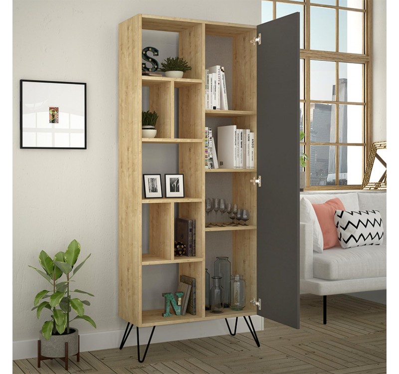 Βιβλιοθήκη Jedda Megapap χρώμα sapphire oak - ανθρακί 80,6x29,6x191εκ.