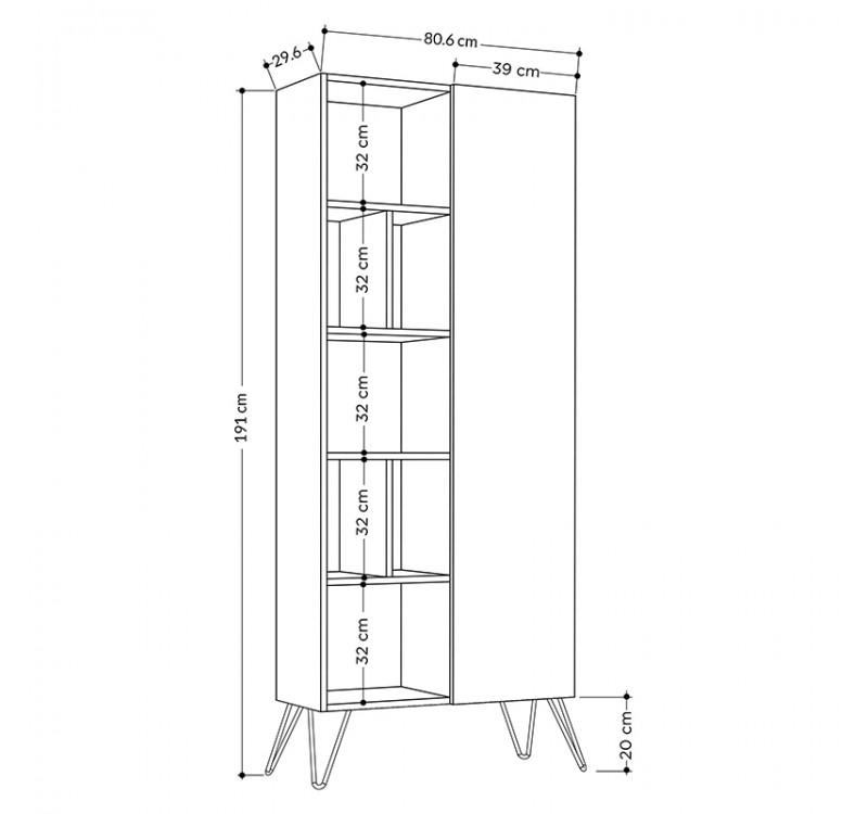 Βιβλιοθήκη Jedda Megapap χρώμα sapphire oak - ανθρακί 80,6x29,6x191εκ.