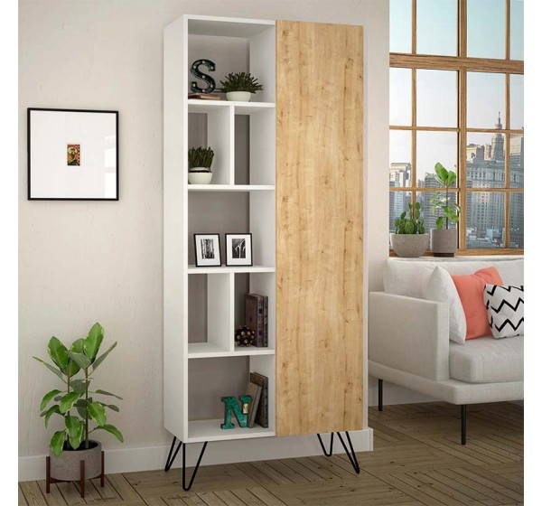 Βιβλιοθήκη Jedda Megapap χρώμα λευκό - sapphire oak 80,6x29,6x191εκ.