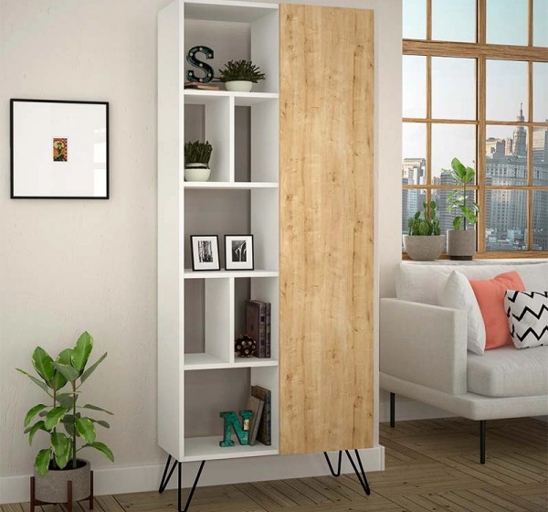 Βιβλιοθήκη Jedda Megapap χρώμα λευκό - sapphire oak 80,6x29,6x191εκ.