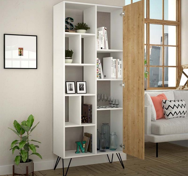 Βιβλιοθήκη Jedda Megapap χρώμα λευκό - sapphire oak 80,6x29,6x191εκ.