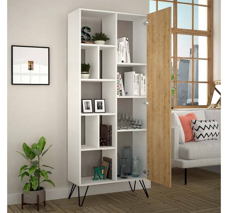 Βιβλιοθήκη Jedda Megapap χρώμα λευκό - sapphire oak 80,6x29,6x191εκ.