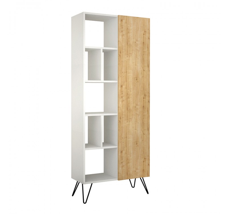 Βιβλιοθήκη Jedda Megapap χρώμα λευκό - sapphire oak 80,6x29,6x191εκ.