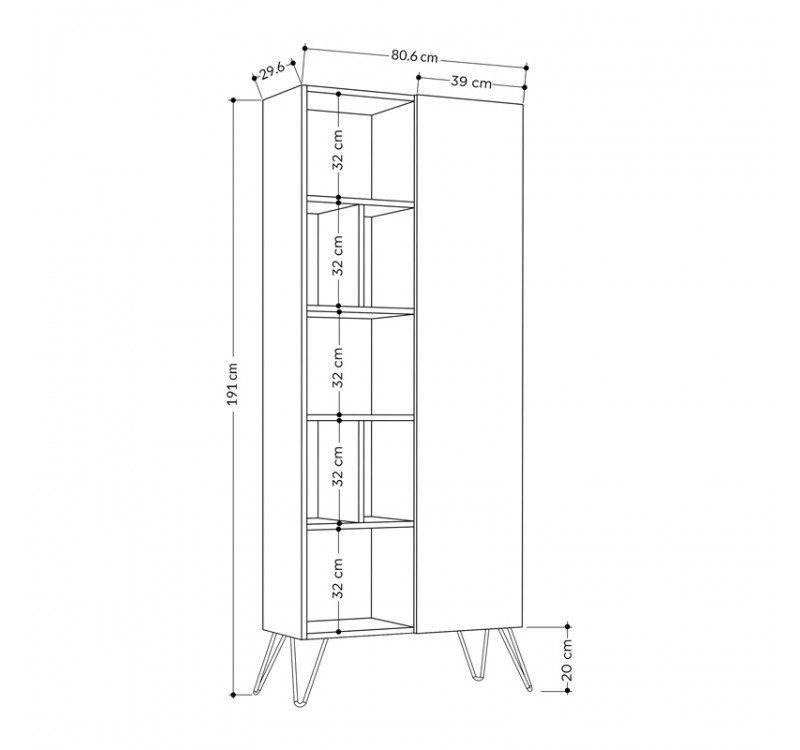 Βιβλιοθήκη Jedda Megapap χρώμα λευκό - sapphire oak 80,6x29,6x191εκ.