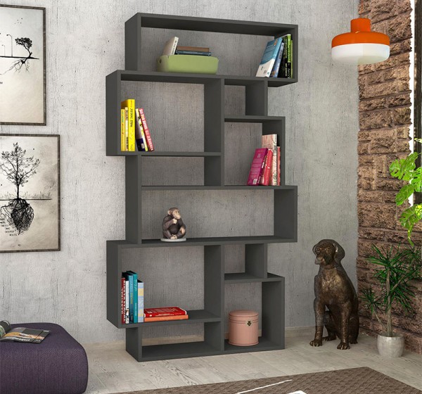 Βιβλιοθήκη Karmato Megapap χρώμα ανθρακί 96x25,5x168,5εκ.