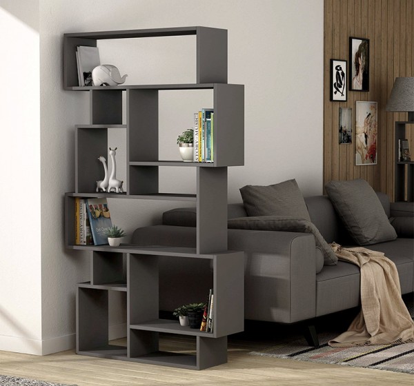 Βιβλιοθήκη Karmato Megapap χρώμα ανθρακί 96x25,5x168,5εκ.
