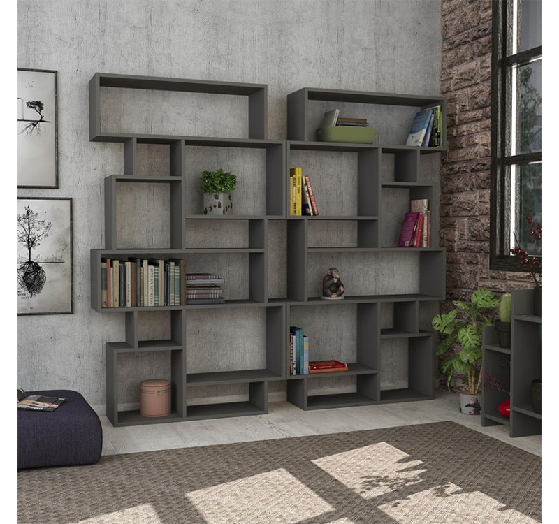 Βιβλιοθήκη Karmato Megapap χρώμα ανθρακί 96x25,5x168,5εκ.
