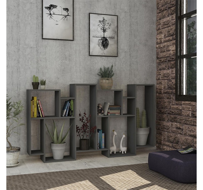 Βιβλιοθήκη Karmato Megapap χρώμα ανθρακί 96x25,5x168,5εκ.