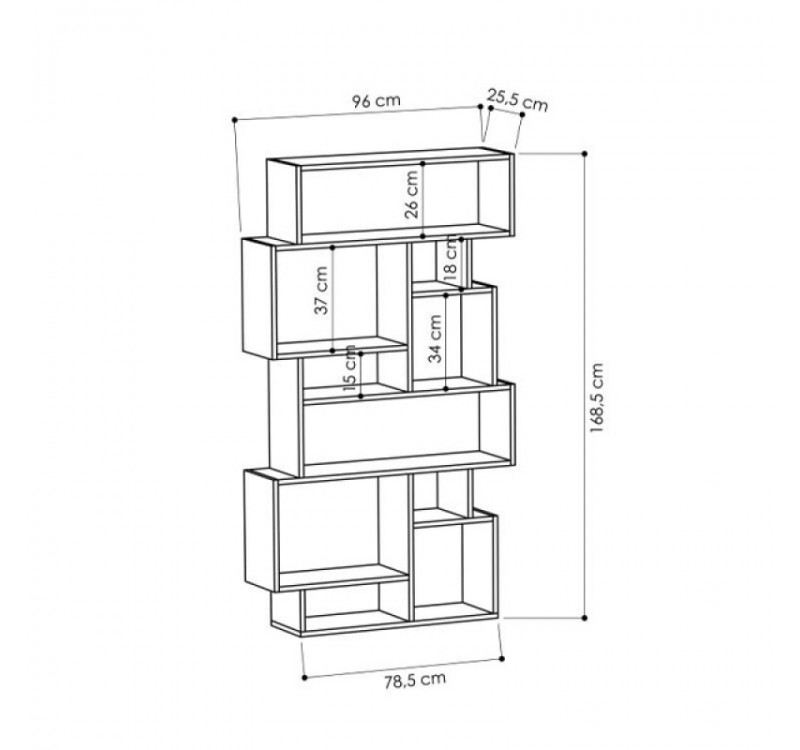Βιβλιοθήκη Karmato Megapap χρώμα ανθρακί 96x25,5x168,5εκ.