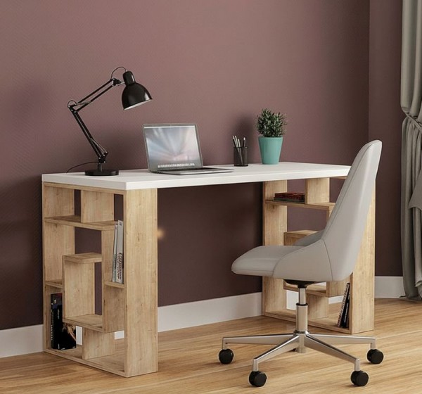 Γραφείο εργασίας Labirent Megapap χρώμα sapphire oak - λευκό 140x60x75εκ