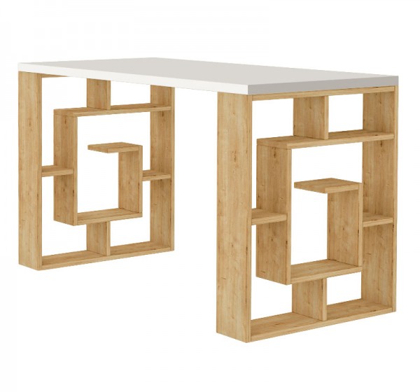 Γραφείο εργασίας Labirent Megapap χρώμα sapphire oak - λευκό 140x60x75εκ