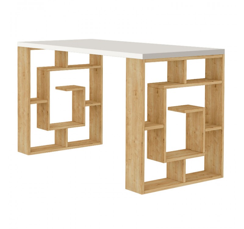 Γραφείο εργασίας Labirent Megapap χρώμα sapphire oak - λευκό 140x60x75εκ