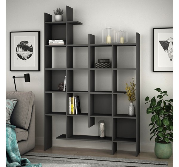 Βιβλιοθήκη Manco Megapap χρώμα ανθρακί 122x25,5x188εκ.