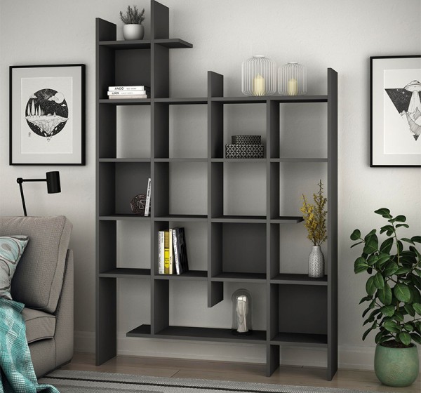 Βιβλιοθήκη Manco Megapap χρώμα ανθρακί 122x25,5x188εκ.