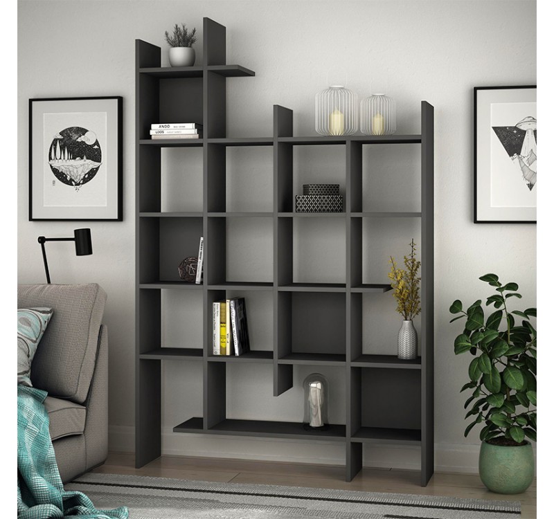 Βιβλιοθήκη Manco Megapap χρώμα ανθρακί 122x25,5x188εκ.