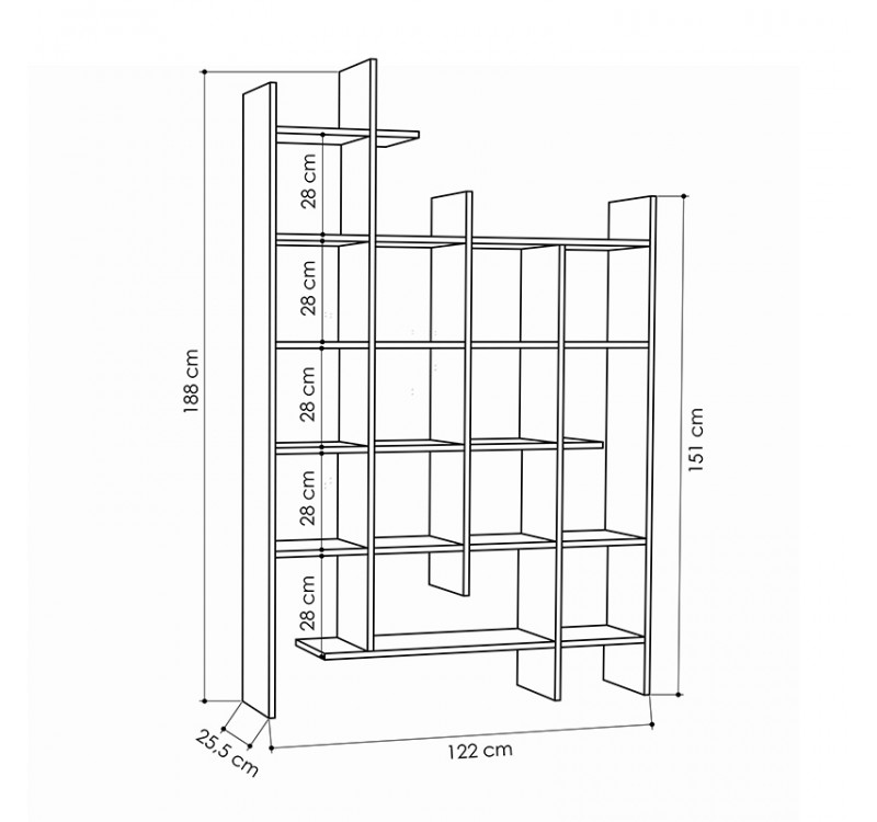 Βιβλιοθήκη Manco Megapap χρώμα ανθρακί 122x25,5x188εκ.