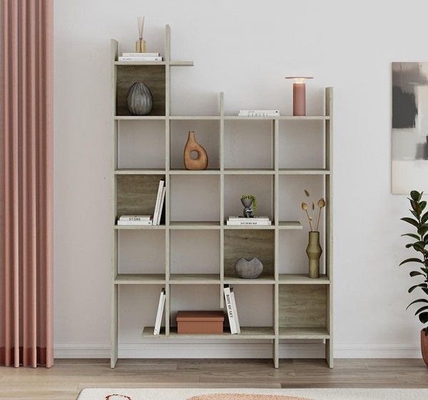 Βιβλιοθήκη Manco Megapap χρώμα neo travertine 122x25,5x188εκ.