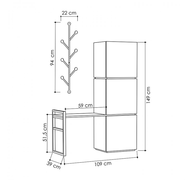 Έπιπλο εισόδου με κρεμάστρα Mello Megapap χρώμα sapphire oak 109x39x149εκ.