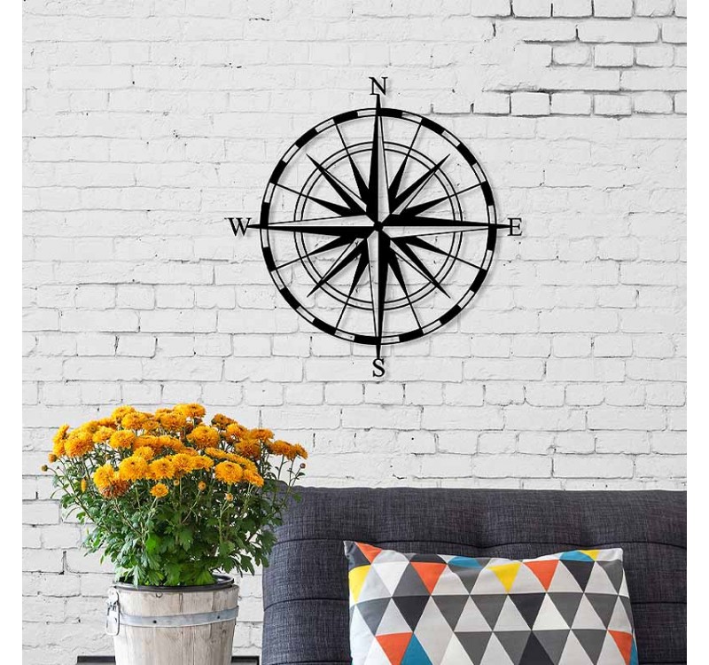 Διακοσμητικό τοίχου Compass Megapap μεταλλικό χρώμα μαύρο 45x2x45εκ.