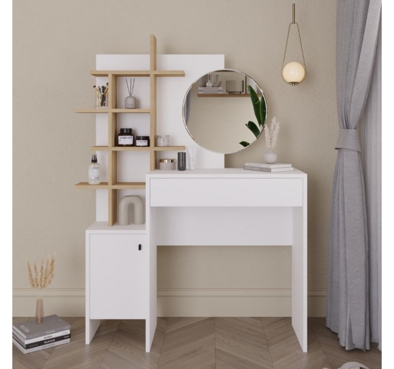 Τουαλέτα με καθρέπτη Mup Megapap χρώμα λευκό - sapphire oak 105x35x151εκ.