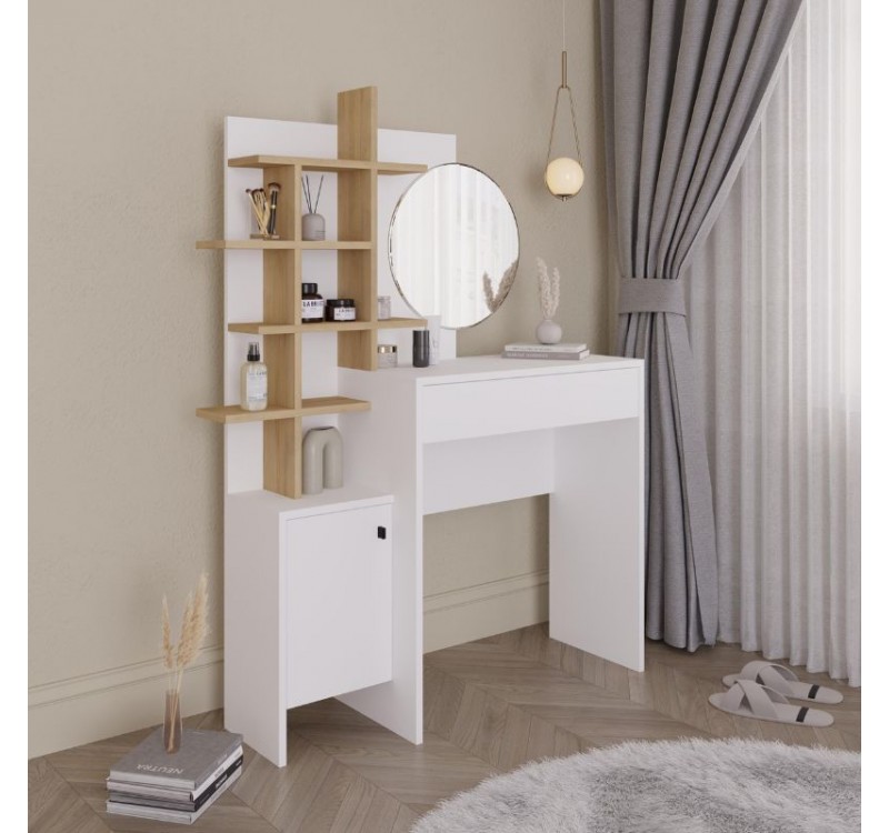 Τουαλέτα με καθρέπτη Mup Megapap χρώμα λευκό - sapphire oak 105x35x151εκ.