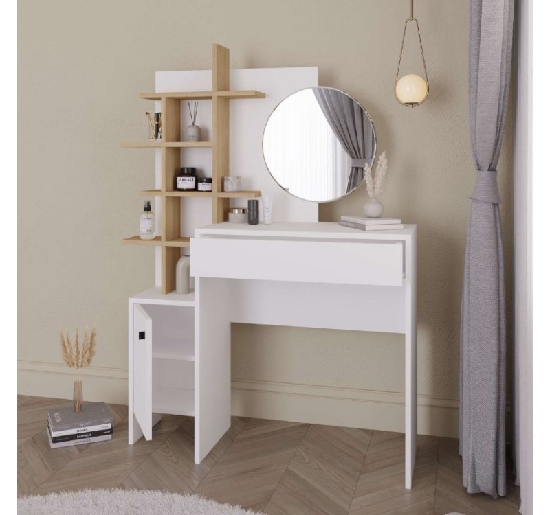 Τουαλέτα με καθρέπτη Mup Megapap χρώμα λευκό - sapphire oak 105x35x151εκ.