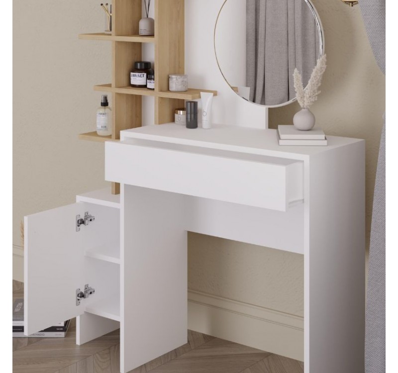 Τουαλέτα με καθρέπτη Mup Megapap χρώμα λευκό - sapphire oak 105x35x151εκ.