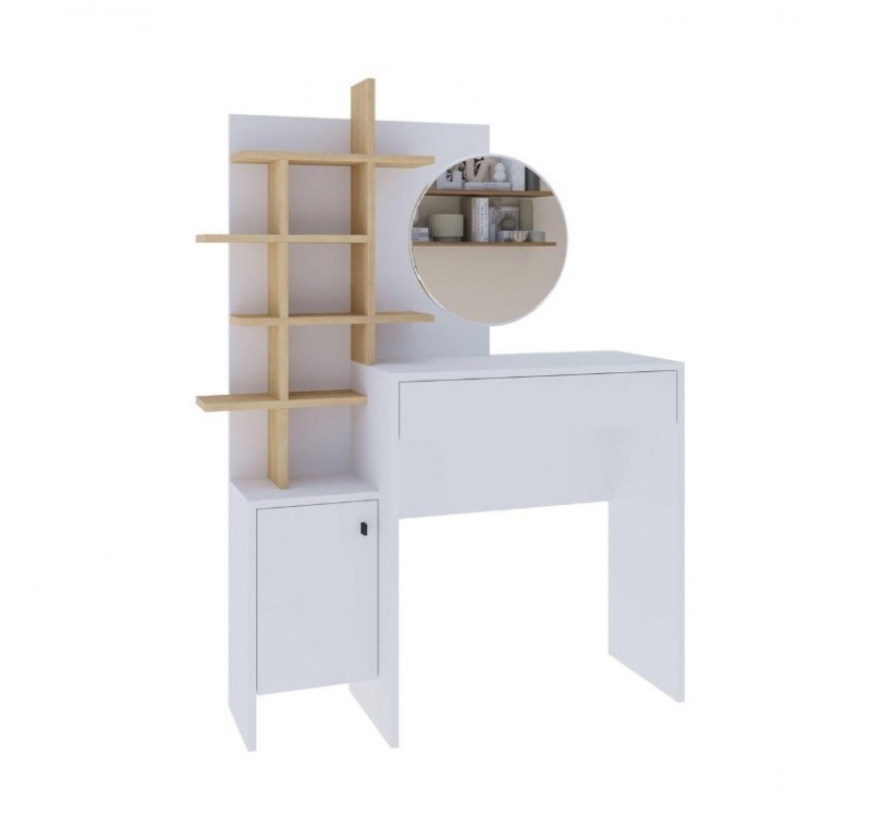Τουαλέτα με καθρέπτη Mup Megapap χρώμα λευκό - sapphire oak 105x35x151εκ.