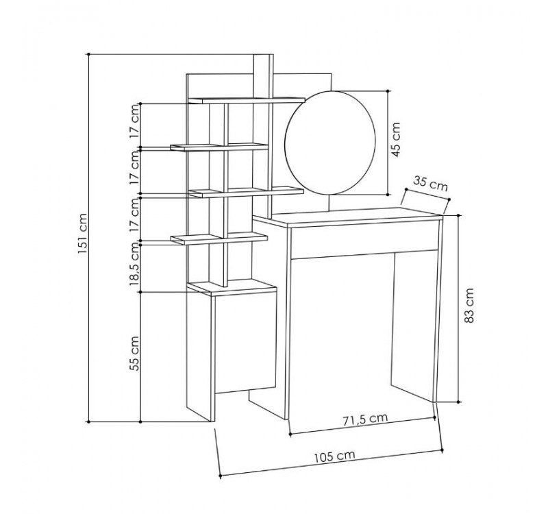 Τουαλέτα με καθρέπτη Mup Megapap χρώμα λευκό - sapphire oak 105x35x151εκ.