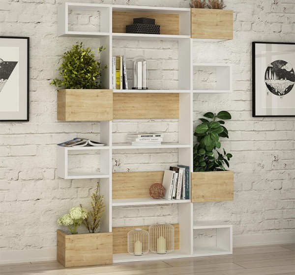 Βιβλιοθήκη Niho Megapap χρώμα λευκό - sapphire oak 120x25,3x171εκ.
