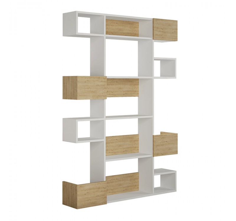 Βιβλιοθήκη Niho Megapap χρώμα λευκό - sapphire oak 120x25,3x171εκ.