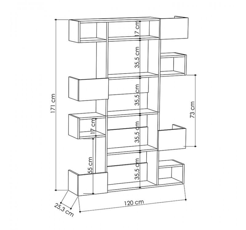 Βιβλιοθήκη Niho Megapap χρώμα λευκό - sapphire oak 120x25,3x171εκ.