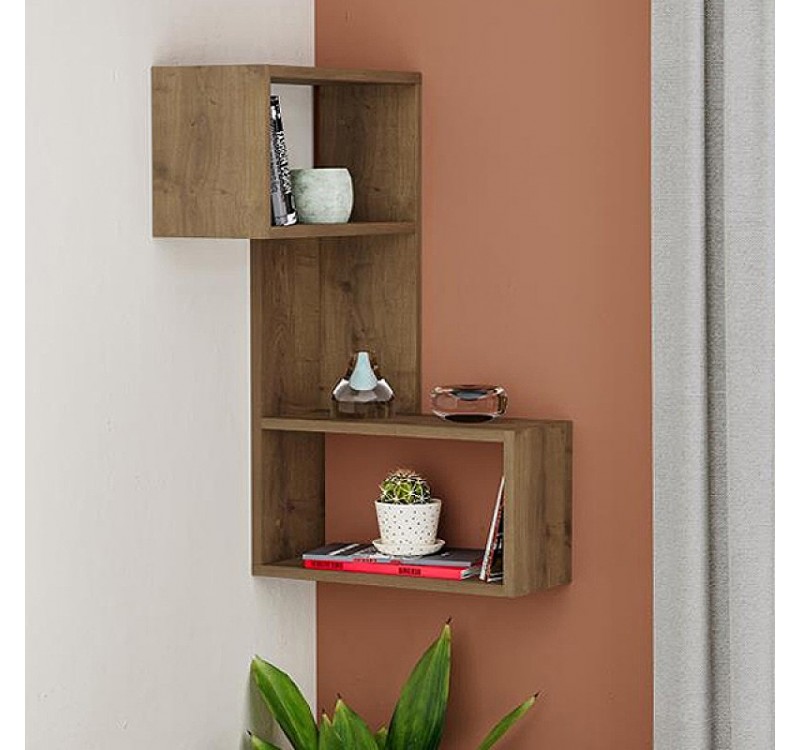 Ραφιέρα τοίχου γωνιακή Part Megapap χρώμα ανοιχτό καρυδί 47x20x82εκ.