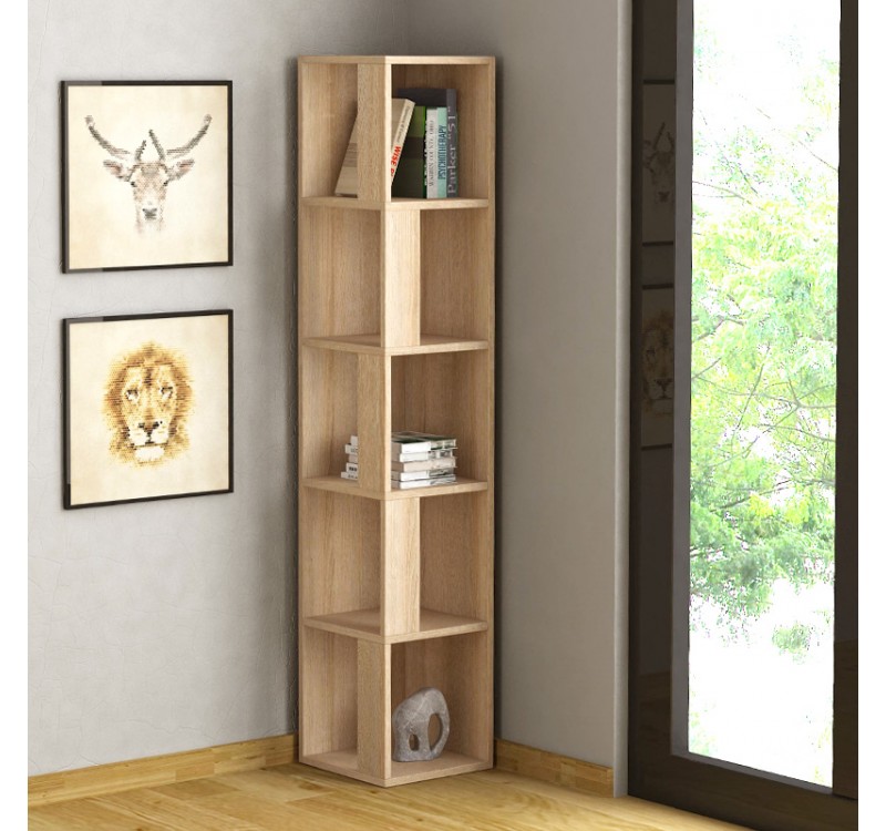 Βιβλιοθήκη γωνιακή Piano Megapap χρώμα sapphire oak 31,4x31,4x158,9εκ.