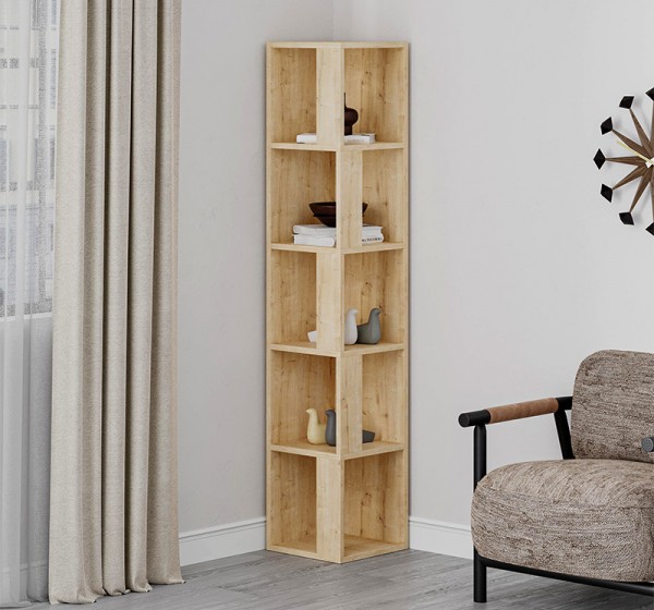 Βιβλιοθήκη γωνιακή Piano Megapap χρώμα sapphire oak 31,4x31,4x158,9εκ.