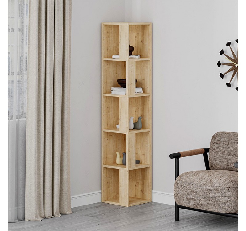 Βιβλιοθήκη γωνιακή Piano Megapap χρώμα sapphire oak 31,4x31,4x158,9εκ.