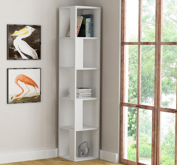 Βιβλιοθήκη γωνιακή Piano Megapap χρώμα λευκό 31,4x31,4x158,9εκ.