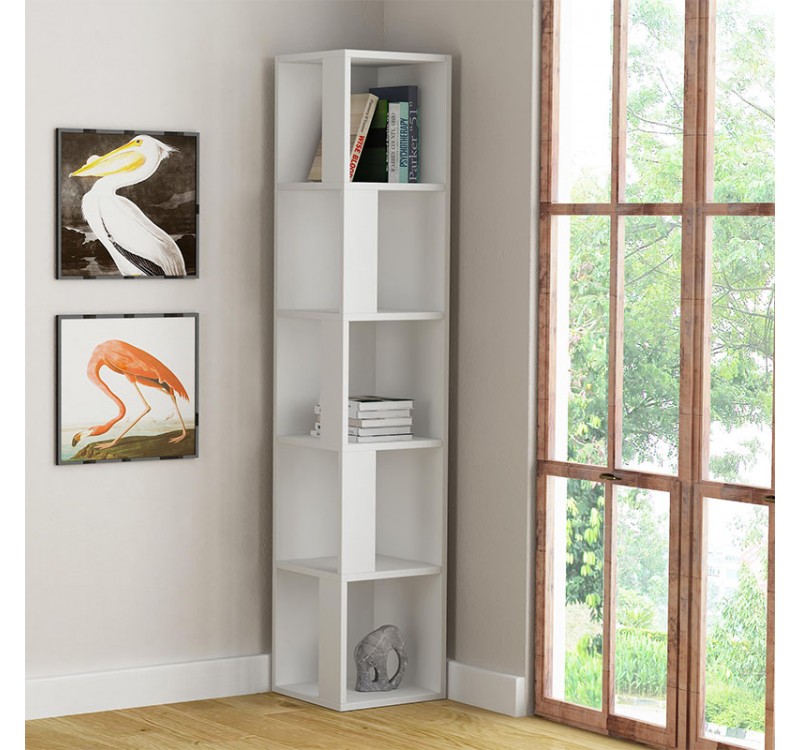 Βιβλιοθήκη γωνιακή Piano Megapap χρώμα λευκό 31,4x31,4x158,9εκ.