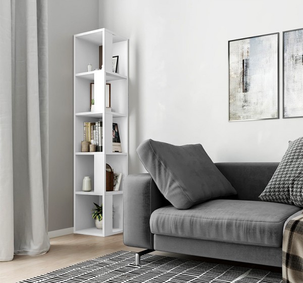 Βιβλιοθήκη γωνιακή Piano Megapap χρώμα λευκό 31,4x31,4x158,9εκ.