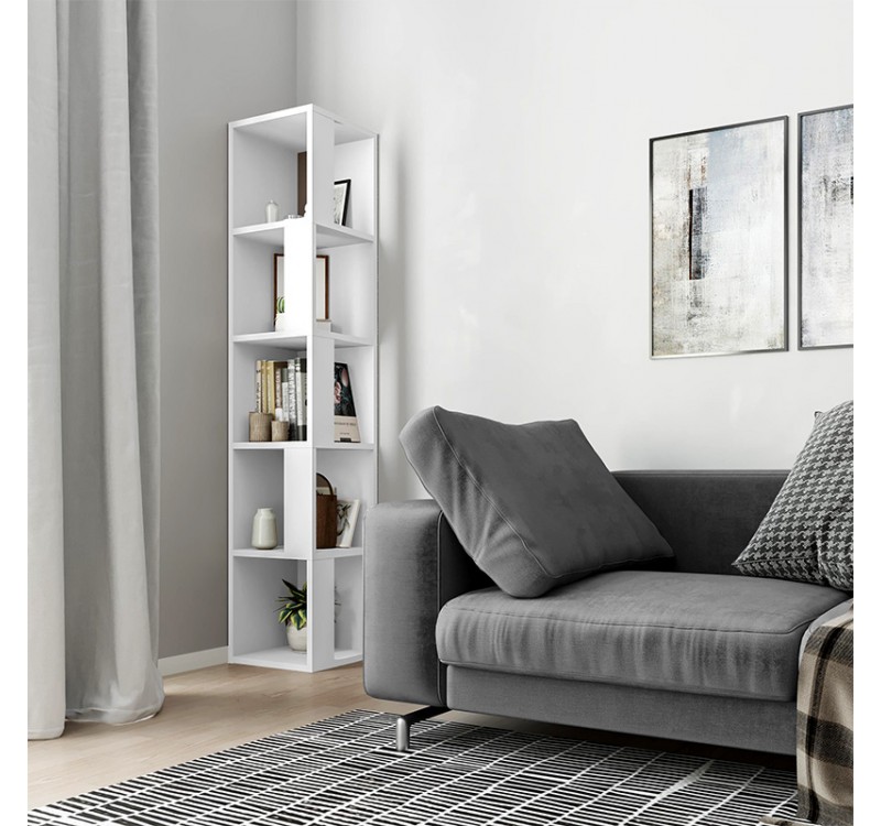 Βιβλιοθήκη γωνιακή Piano Megapap χρώμα λευκό 31,4x31,4x158,9εκ.