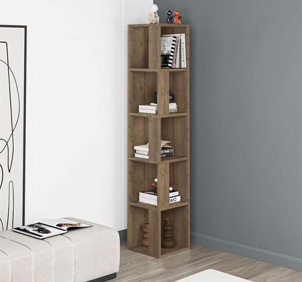 Βιβλιοθήκη γωνιακή Piano Megapap χρώμα ανοιχτό καρυδί 31,4x31,4x158,9εκ.