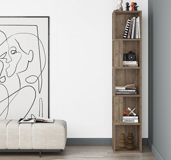 Βιβλιοθήκη γωνιακή Piano Megapap χρώμα ανοιχτό καρυδί 31,4x31,4x158,9εκ.