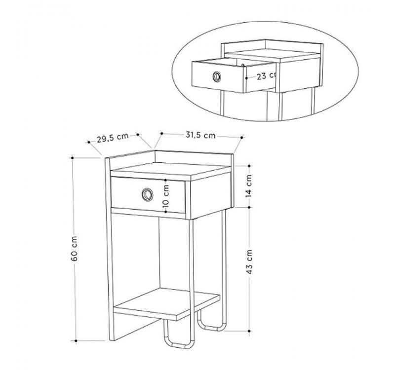 Κομοδίνο Sirius Megapap αριστερό χρώμα sapphire oak 32x30x61εκ.