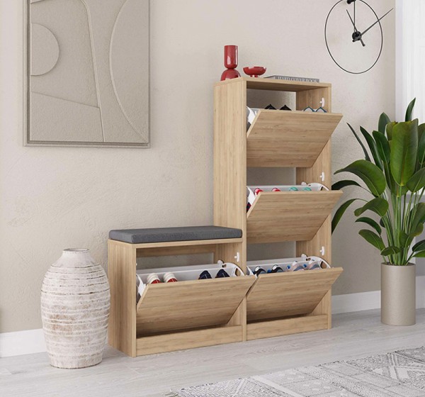 Παπουτσοθήκη Dude Megapap χρώμα sapphire oak 104,8x26x118,5εκ.