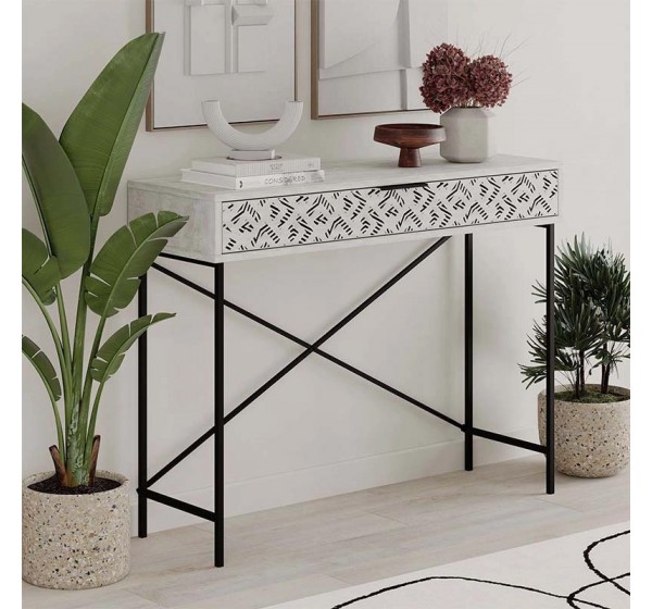 Κονσόλα Heaton Megapap μεταλλική - μελαμίνης χρώμα λευκό αντικέ 110x35,6x90εκ.